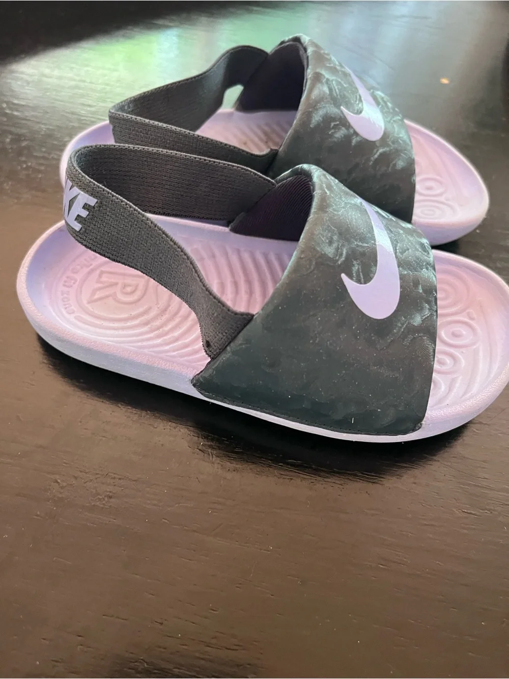 Nike Kids' Black Slide Sandals with Light Purple Footbed